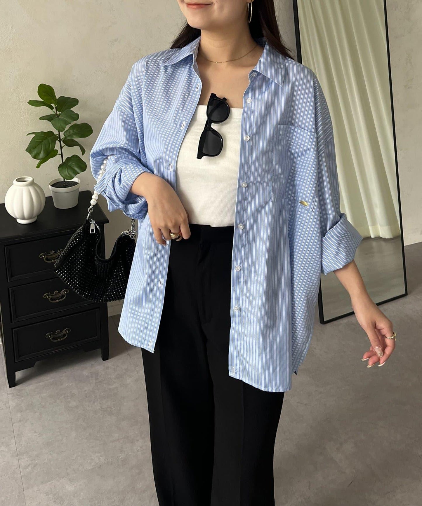 金屬吊飾口袋 寬鬆 襯衫