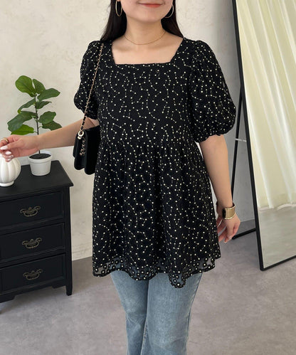 蓬鬆薄紗 荷葉邊設計 蕾絲 女式襯衫