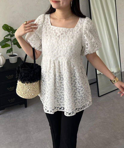 蓬鬆薄紗 荷葉邊設計 蕾絲 女式襯衫