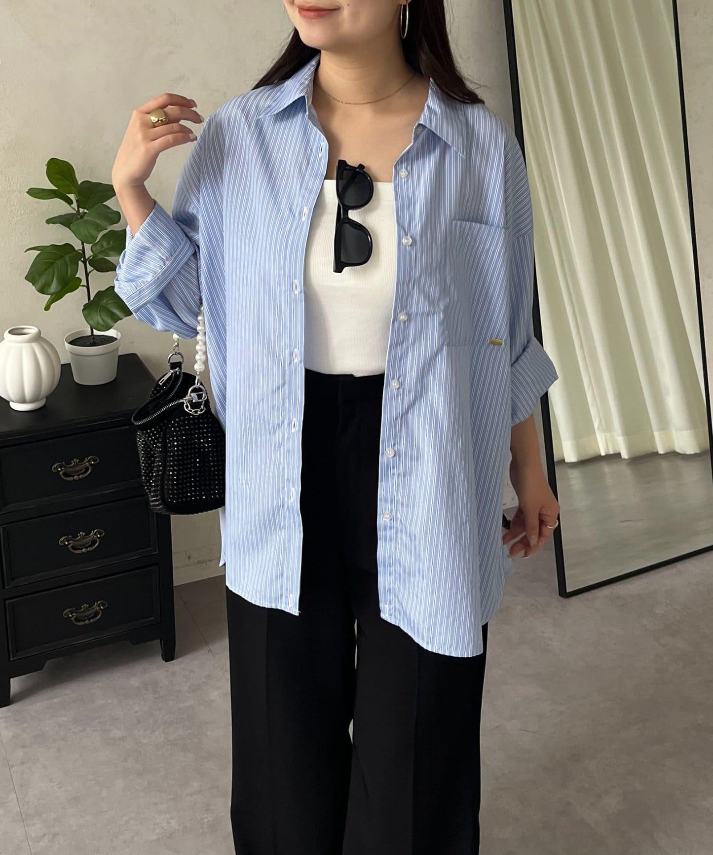 金屬吊飾口袋 寬鬆 襯衫