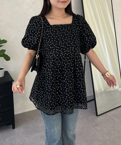 蓬鬆薄紗 荷葉邊設計 蕾絲 女式襯衫