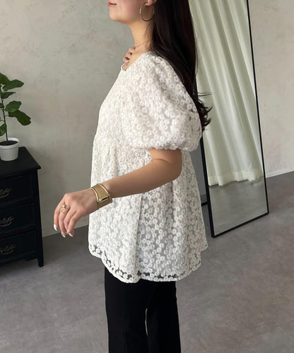 蓬鬆薄紗 荷葉邊設計 蕾絲 女式襯衫