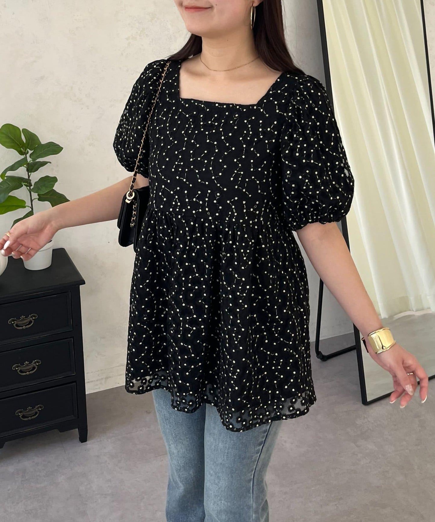 蓬鬆薄紗 荷葉邊設計 蕾絲 女式襯衫
