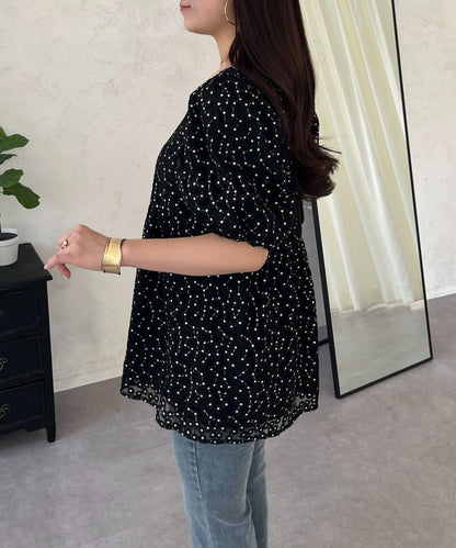 蓬鬆薄紗 荷葉邊設計 蕾絲 女式襯衫