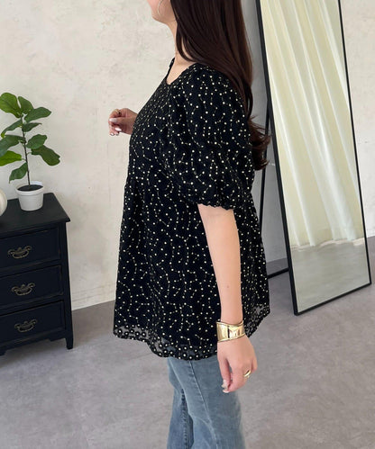 蓬鬆薄紗 荷葉邊設計 蕾絲 女式襯衫