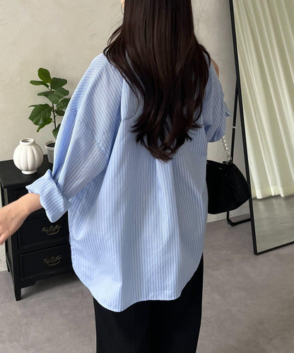 金屬吊飾口袋 寬鬆 襯衫