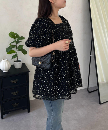 蓬鬆薄紗 荷葉邊設計 蕾絲 女式襯衫