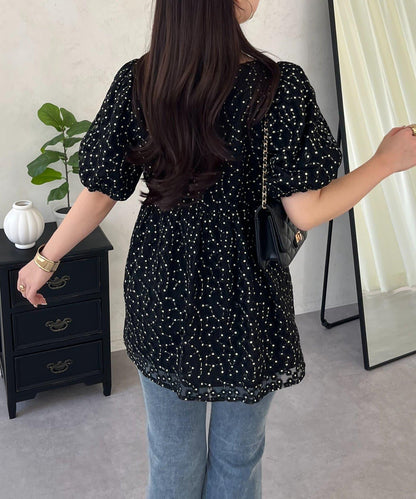 蓬鬆薄紗 荷葉邊設計 蕾絲 女式襯衫