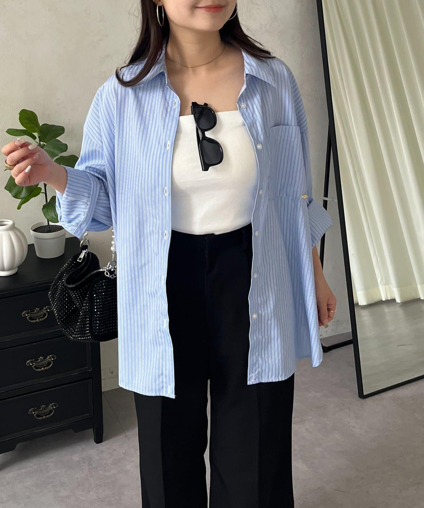 金屬吊飾口袋 寬鬆 襯衫
