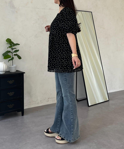 蓬鬆薄紗 荷葉邊設計 蕾絲 女式襯衫