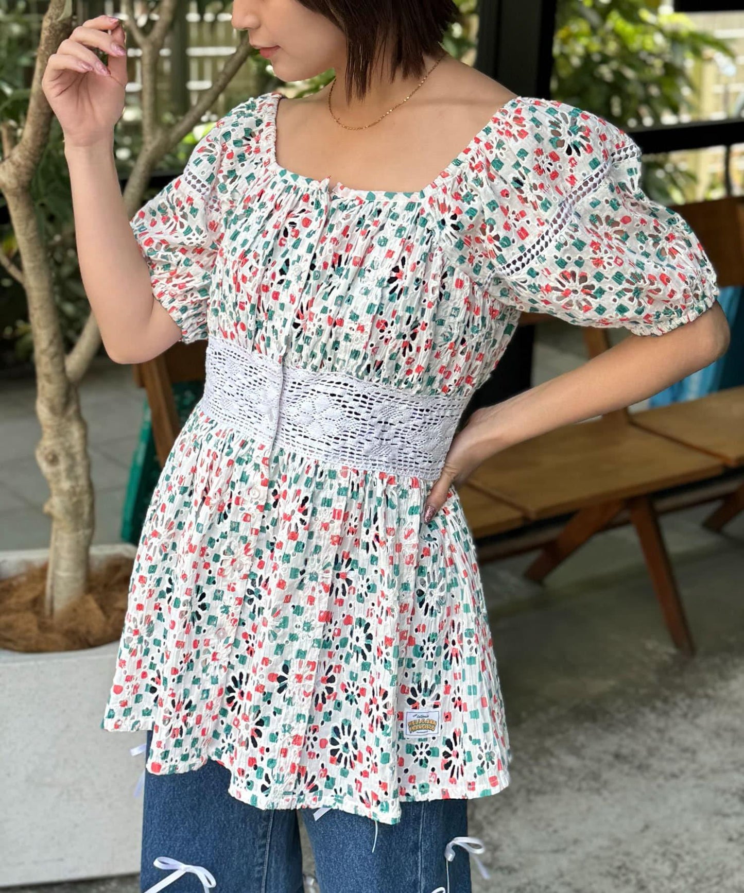 刺繡印花 罩衫式 蕾絲 連衣裙