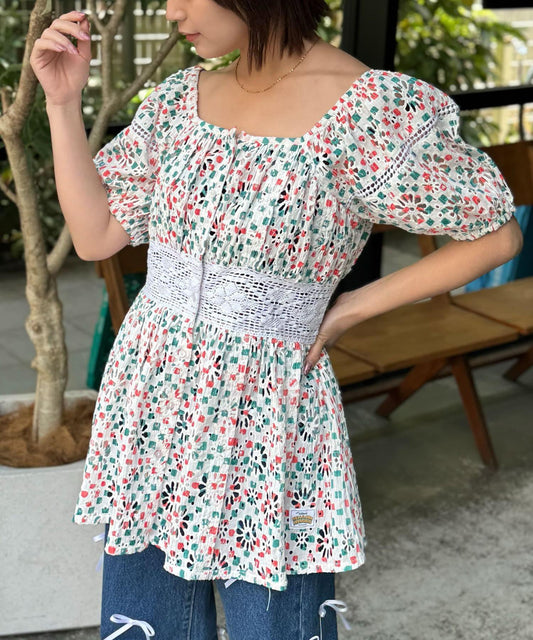 刺繡印花 罩衫式 蕾絲 連衣裙