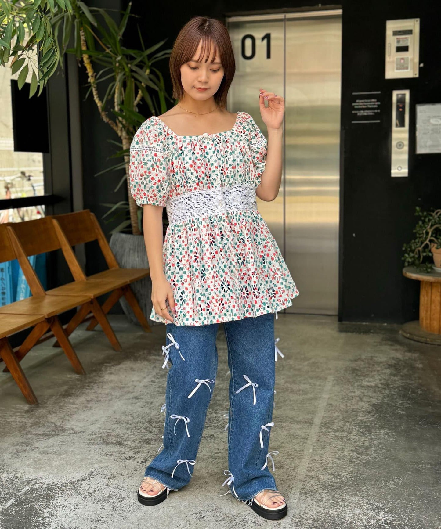刺繡印花 罩衫式 蕾絲 連衣裙
