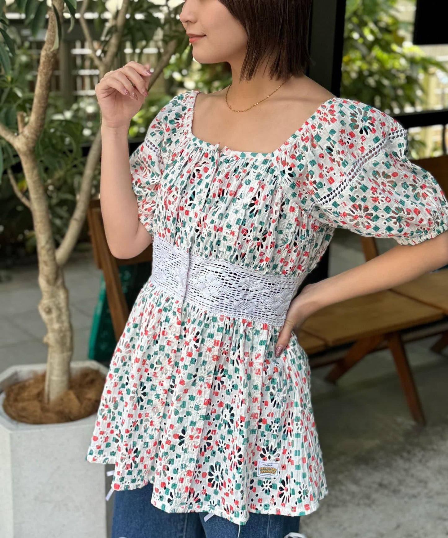 刺繡印花 罩衫式 蕾絲 連衣裙
