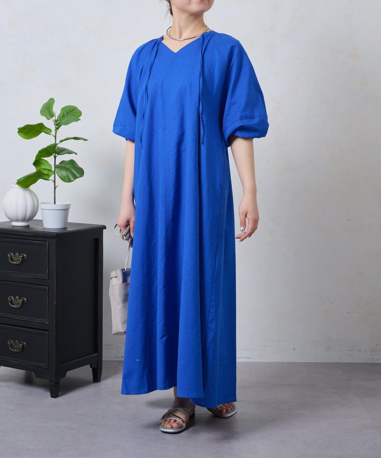鑰匙領 亞麻 連衣裙