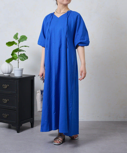 鑰匙領 亞麻 連衣裙