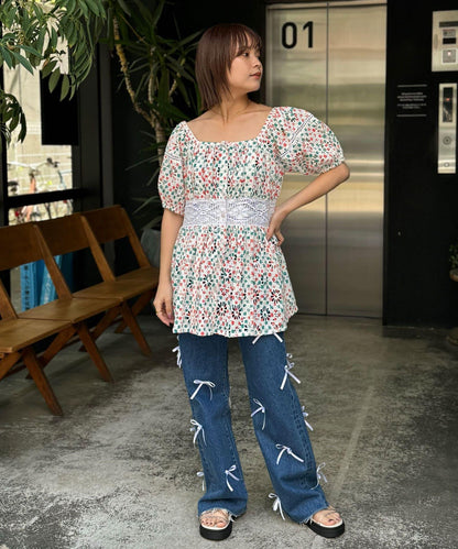 刺繡印花 罩衫式 蕾絲 連衣裙