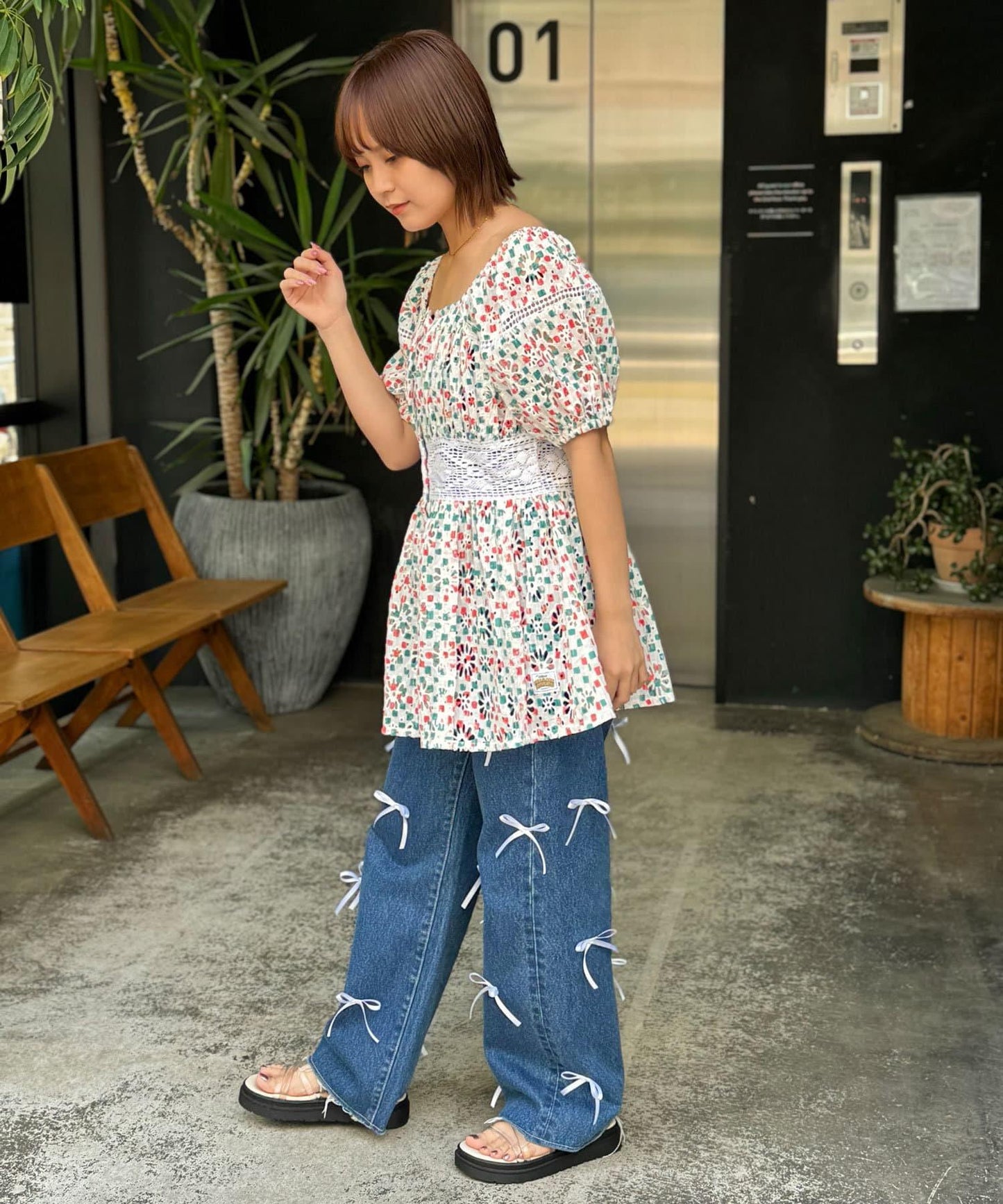 刺繡印花 罩衫式 蕾絲 連衣裙