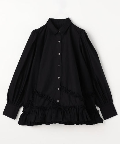 荷葉邊下襬設計 frill hem long sleeve shirts 長袖襯衫