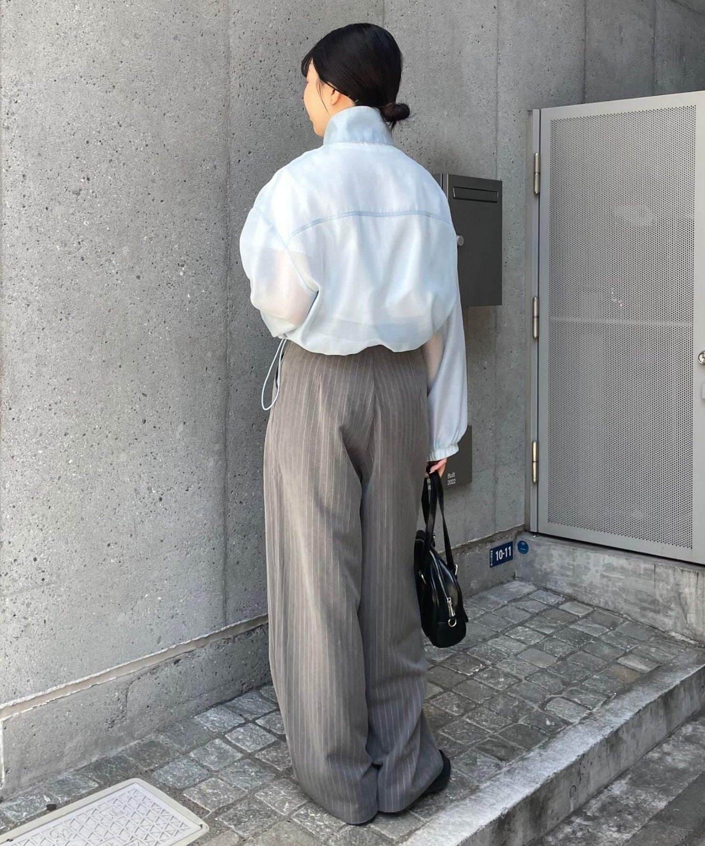 薄透 短款 立領 聚酯輕紗 夾克
