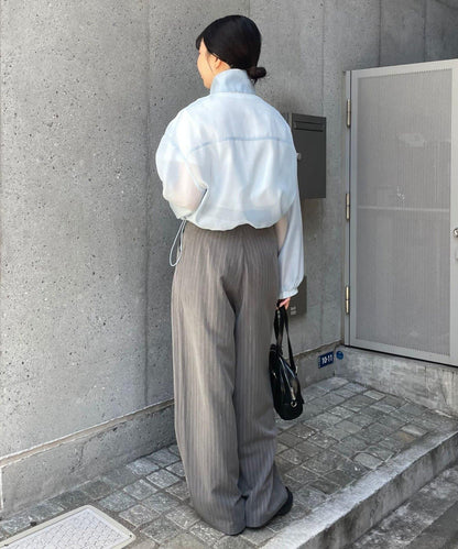 薄透 短款 立領 聚酯輕紗 夾克