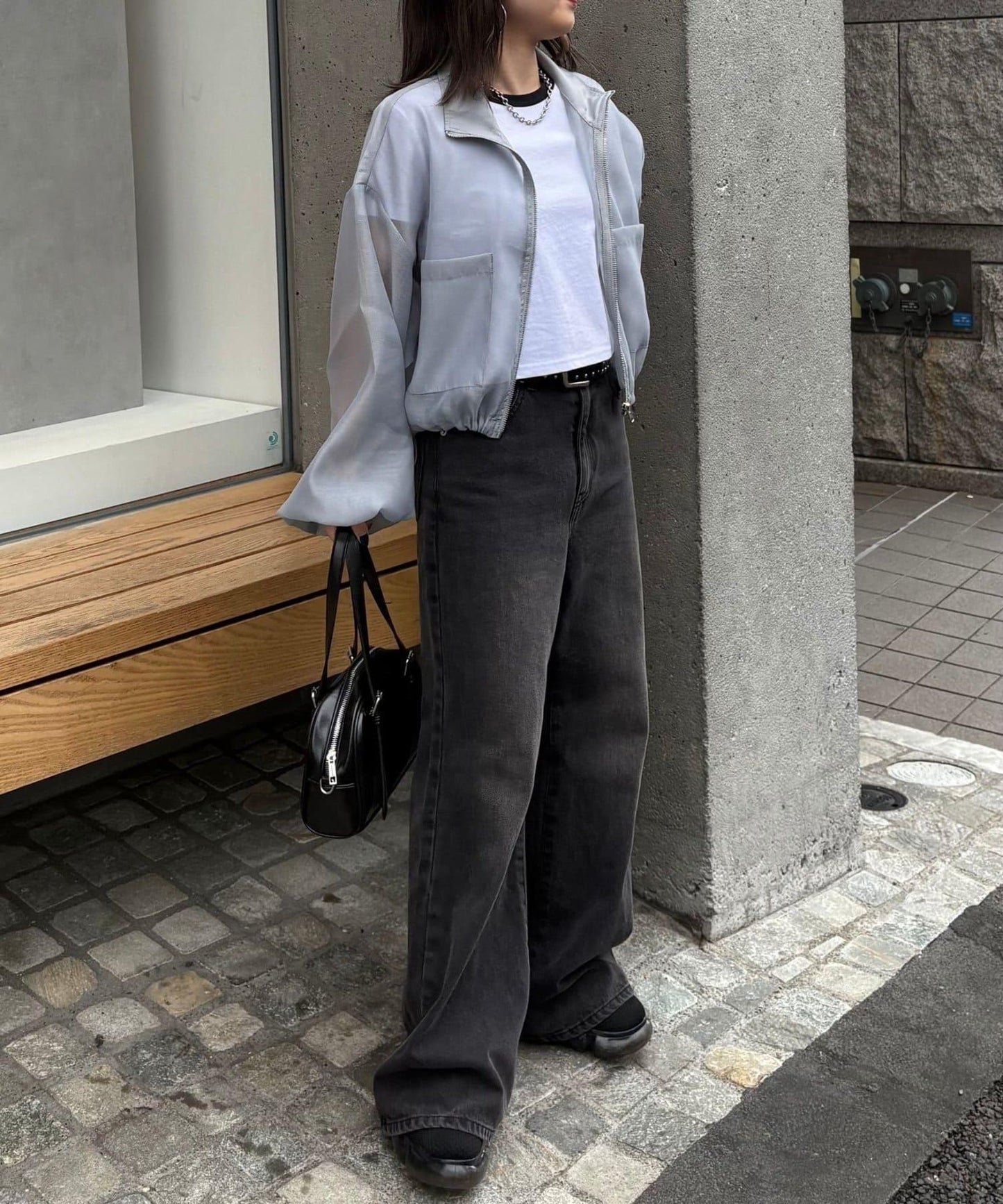 薄透 短款 立領 聚酯輕紗 夾克