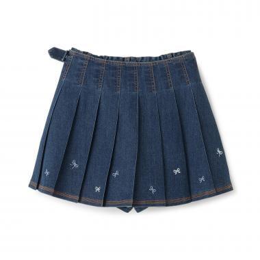 蝴蝶結刺繡 裹褶百褶設計 休閒短褲