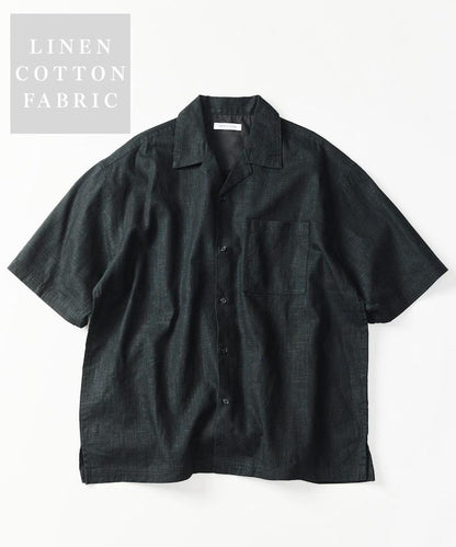 LINEN COTTON OPEN COLLAR SS SHIRT 襯衫