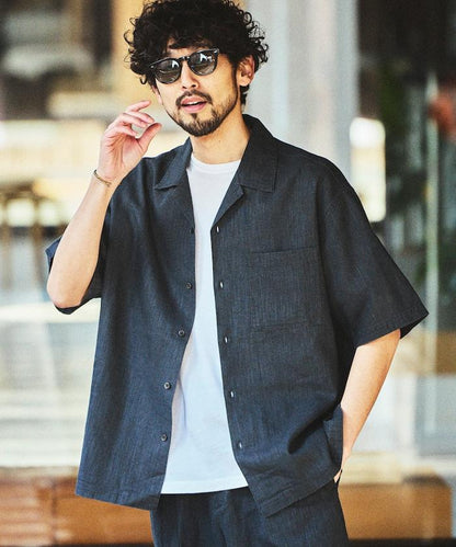 LINEN COTTON OPEN COLLAR SS SHIRT 襯衫