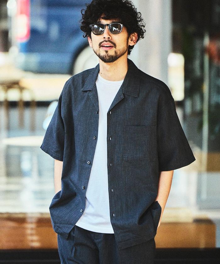 LINEN COTTON OPEN COLLAR SS SHIRT 襯衫