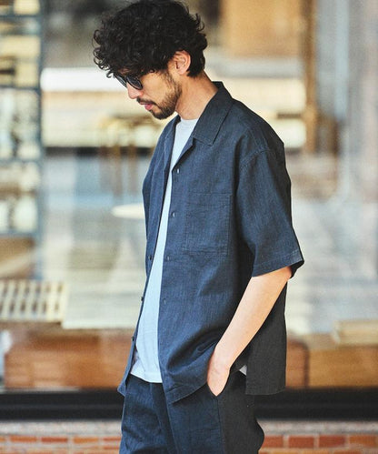 LINEN COTTON OPEN COLLAR SS SHIRT 襯衫