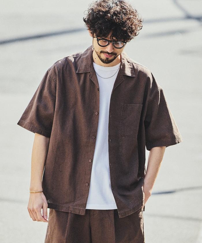 LINEN COTTON OPEN COLLAR SS SHIRT 襯衫
