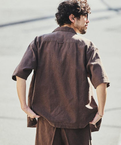 LINEN COTTON OPEN COLLAR SS SHIRT 襯衫