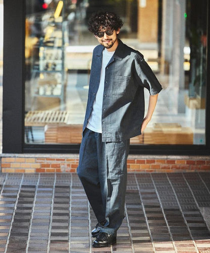 LINEN COTTON OPEN COLLAR SS SHIRT 襯衫