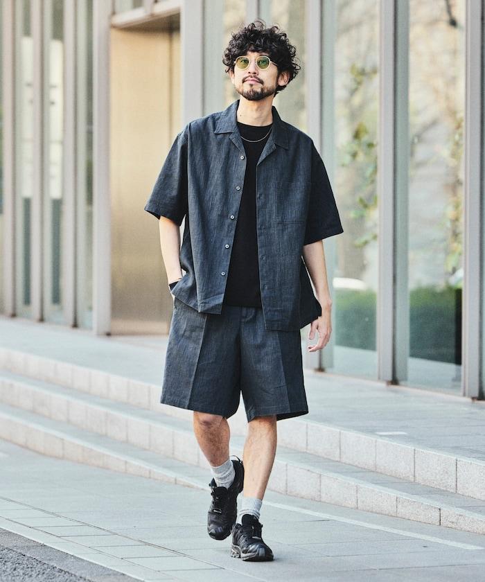 LINEN COTTON OPEN COLLAR SS SHIRT 襯衫