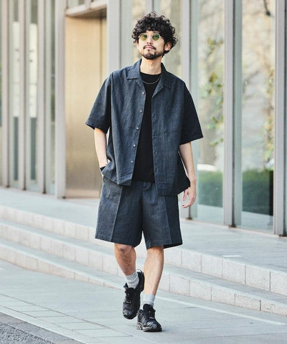 LINEN COTTON OPEN COLLAR SS SHIRT 襯衫