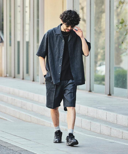 LINEN COTTON OPEN COLLAR SS SHIRT 襯衫