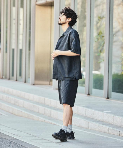 LINEN COTTON OPEN COLLAR SS SHIRT 襯衫