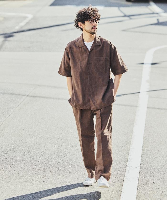 LINEN COTTON OPEN COLLAR SS SHIRT 襯衫