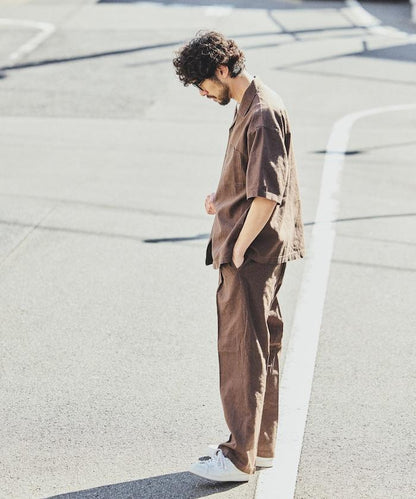 LINEN COTTON OPEN COLLAR SS SHIRT 襯衫