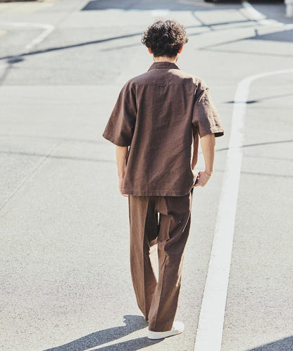 LINEN COTTON OPEN COLLAR SS SHIRT 襯衫