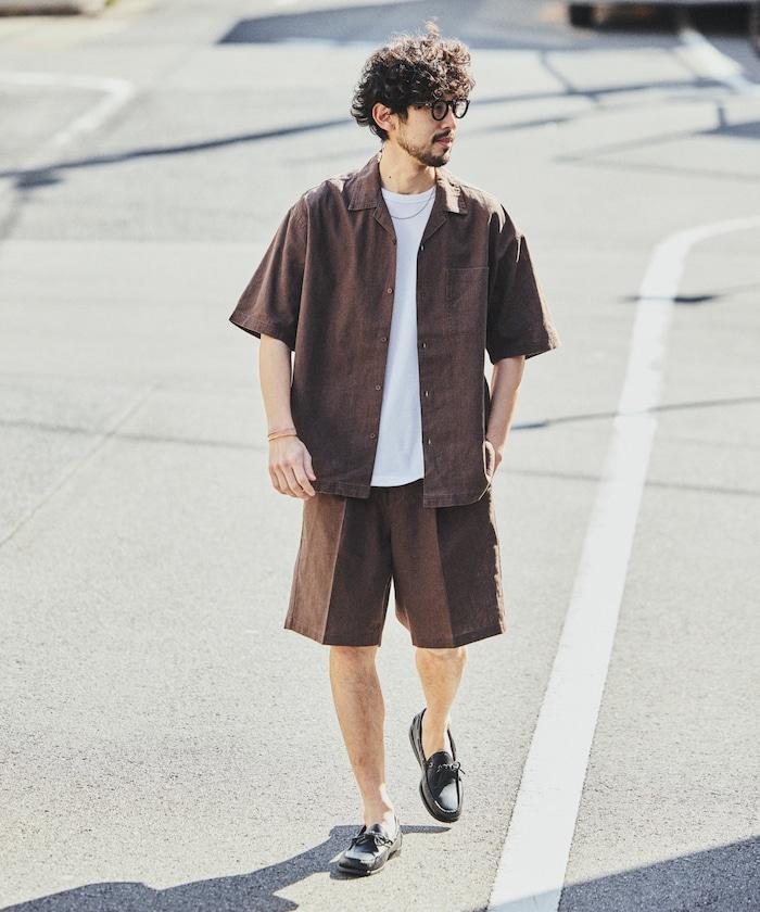 LINEN COTTON OPEN COLLAR SS SHIRT 襯衫