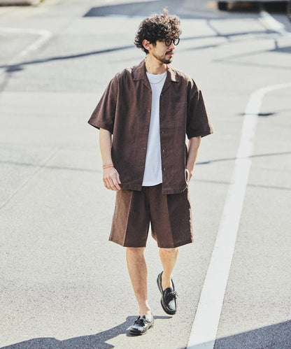 LINEN COTTON OPEN COLLAR SS SHIRT 襯衫