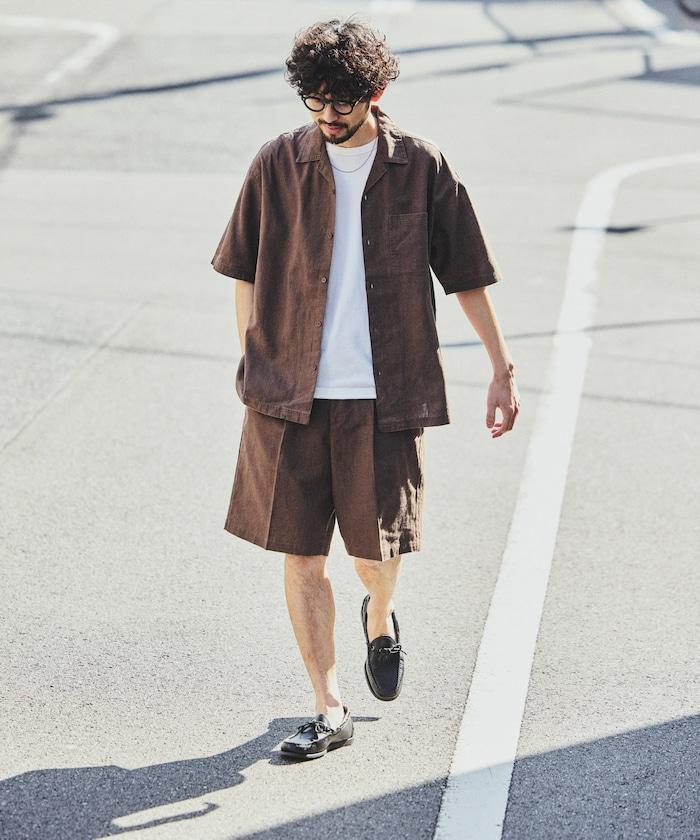 LINEN COTTON OPEN COLLAR SS SHIRT 襯衫