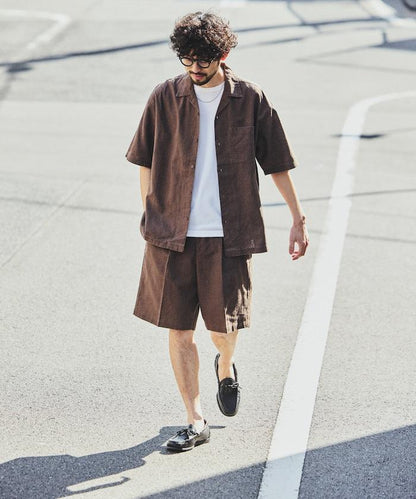 LINEN COTTON OPEN COLLAR SS SHIRT 襯衫