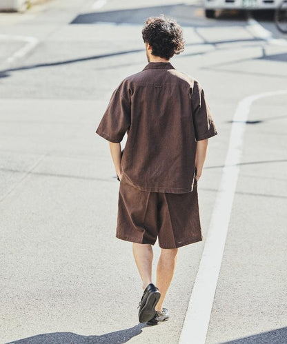 LINEN COTTON OPEN COLLAR SS SHIRT 襯衫
