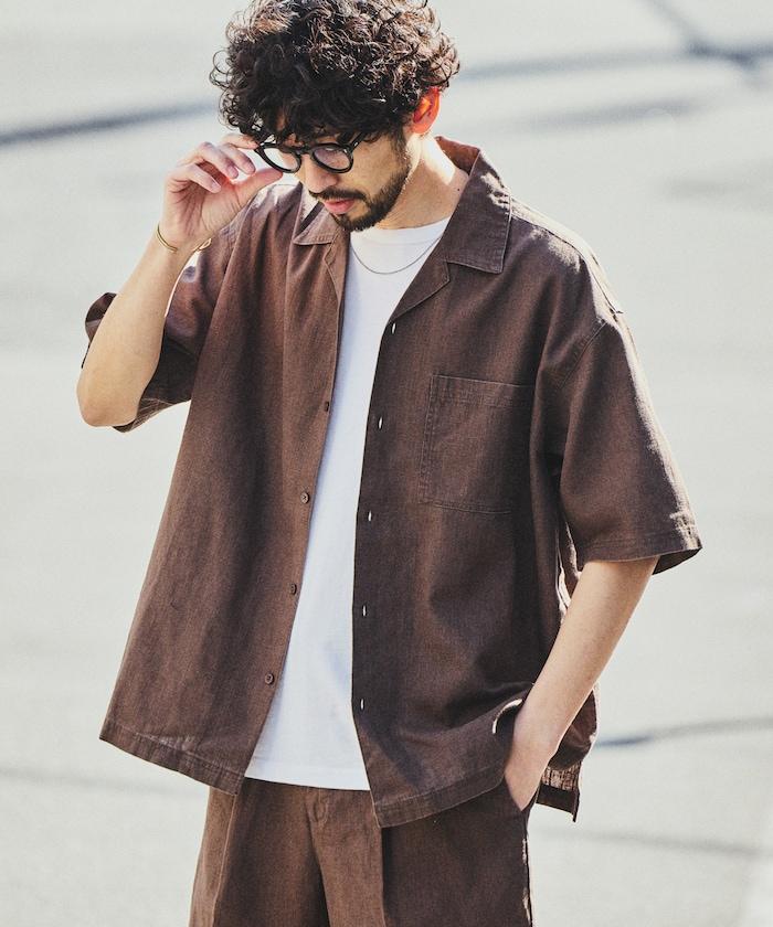 LINEN COTTON OPEN COLLAR SS SHIRT 襯衫