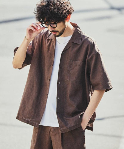 LINEN COTTON OPEN COLLAR SS SHIRT 襯衫