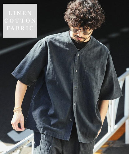 LINEN COTTON V NECK SHIRT 襯衫