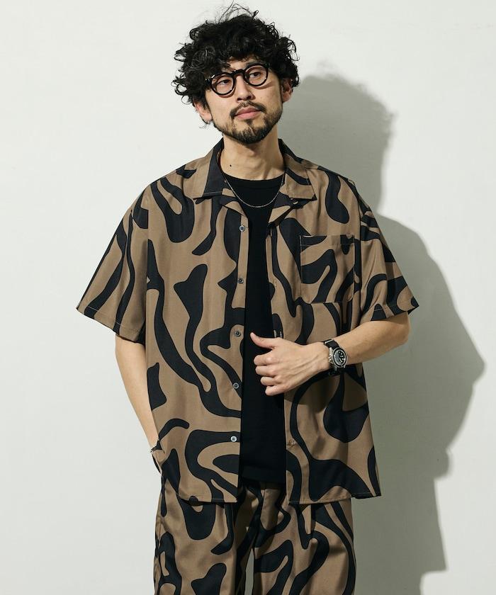 開領滿印圖案短袖襯衫（可成套搭配）